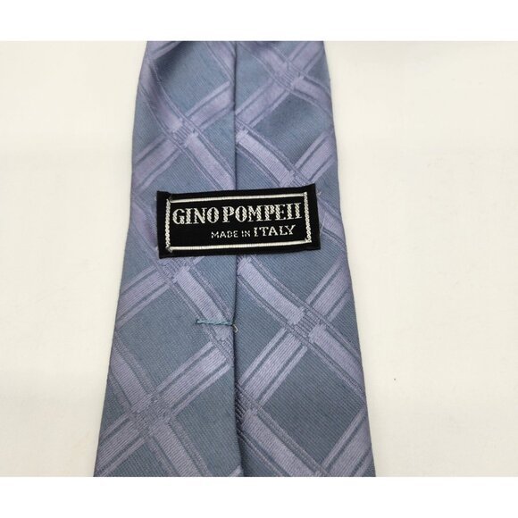 Gino Pompeii Blue Checkered Geometric Tie 100% Polyester EUC - Picture 4 of 7